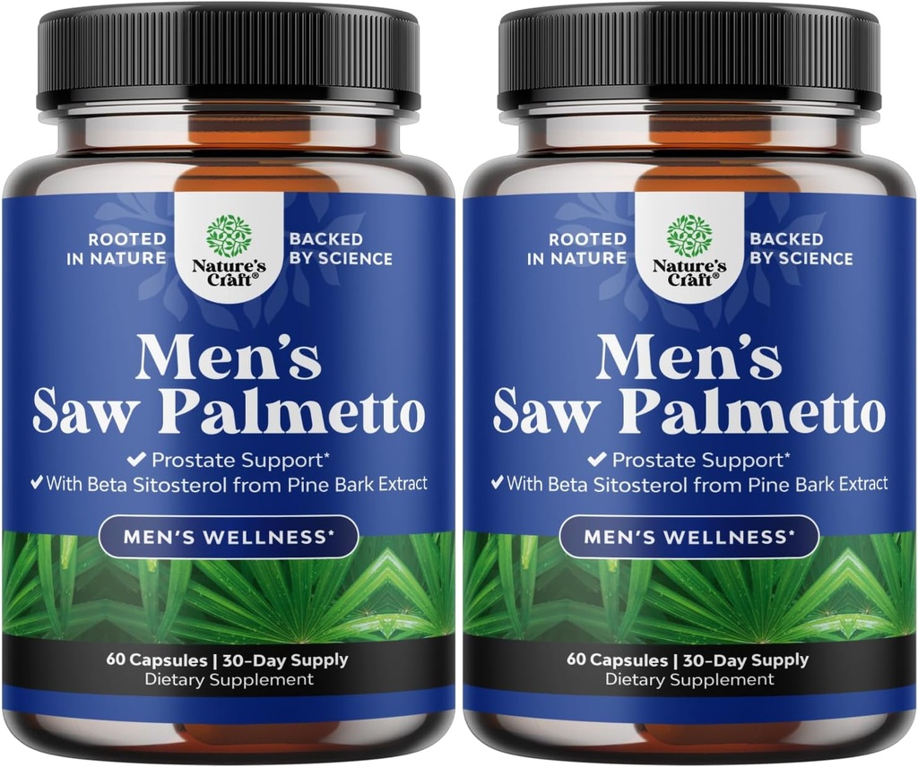 Saw Palmetto pour les hommes avec Beta Sitostérol - Saw Palmetto Extract Prostate Supplément de soutien pour la santé des hommes et le meilleur contrôle de Bladder Plus Restaurer le complément de cheveux pour la santé des cheveux pour les hommes - 2 Pack