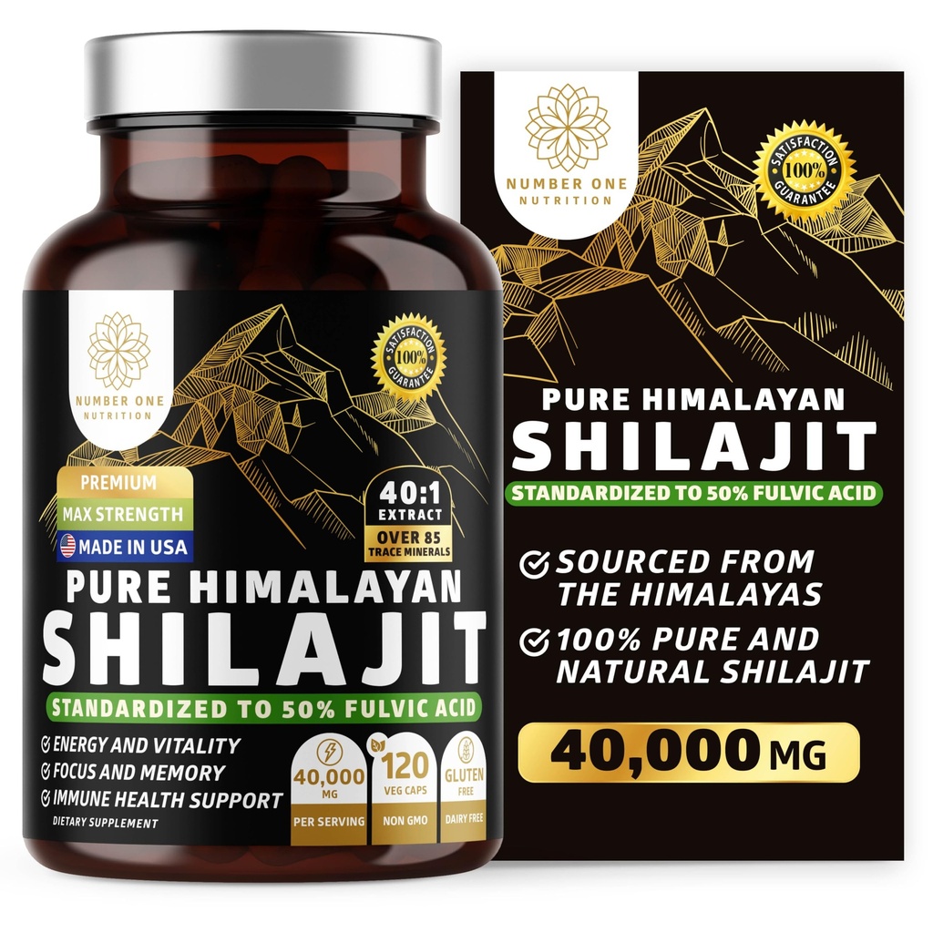 Pure Himalayan Shilajit Ergänzung für Männer und Frauen, [40,000MG, Max Strength] Enthält 50% Fulvic Säure mit über 85 Trace Minerals Energie, Gehirn und Immunität zu unterstützen, 120 Veg Caps