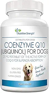 Coenzima Q10 per cani Grain-Free Supplement, Ubiquinol - La forma di Electron-Rich di CoQ10, promuove la salute del cuore, il supporto cognitivo ed energetico per cani, 120 compresse masticabili