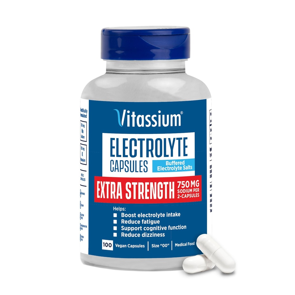 Vitassium extra Stärke Elektrolyt Kapseln, 750mg Natrium für die Verwaltung von POTS und High-Natrium-Diäten, Unflavored, 100 Salz Pillen (Size 00)