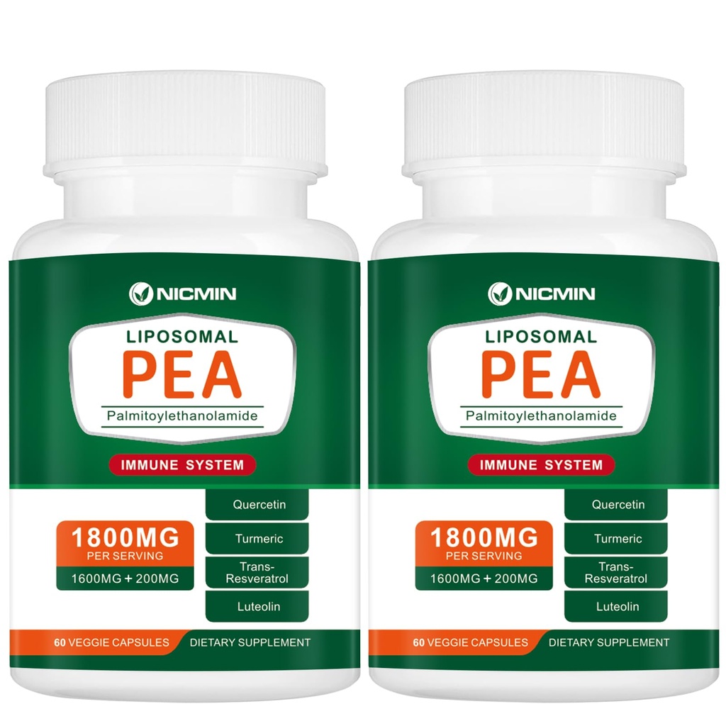1600MG Palmitoyléthanolamide 99% avec Lutéolin & Quercetin, haute absorption, supplément de pois 120 Capsules