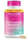 Pink Stork Probiotics für postnatale Frauen - 30 Billion CFUS mit Ashwagandha und Kamille, Postpartum Essentials für Hormon Balance, Mood Unterstützung, Gut Gesundheit, Verdauungs Wellness, 30 Kapseln