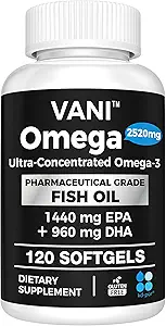Pharmazeutische Klasse Omega 3 Fischöl, KD-PÜR Premium Deutschland Fischöl Ergänzungen 2520mg mit EPA & DHA- unterstützt Gehirn, Herz & Immunität (120 Softgels)