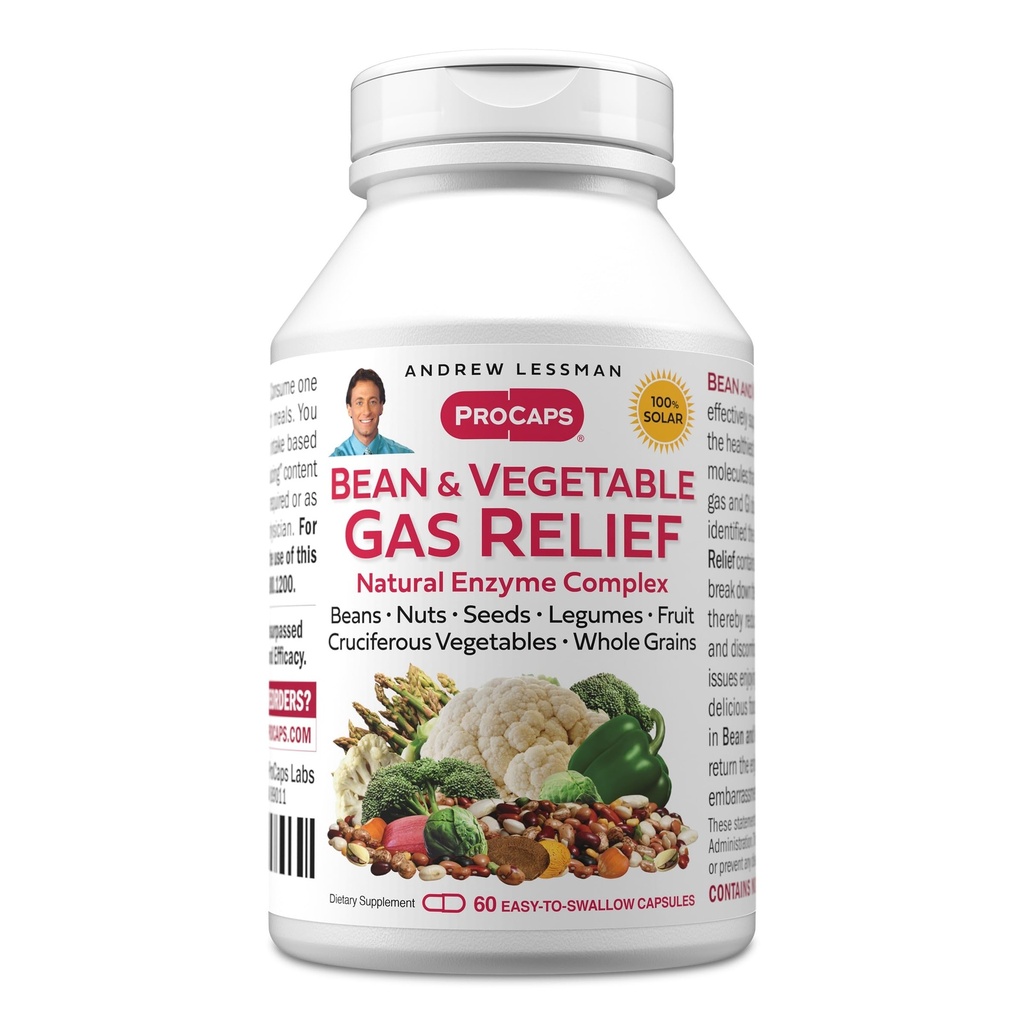 ANDREW LESSMAN Bohnen und Gemüse Gas Relief 60 Kapseln - Natural Enzyme Complex reduziert Gas, Bloating aus Bohnen, Cruciferous Vegetables, Obst, Getreide und andere Lebensmittel. Sanft und effektiv