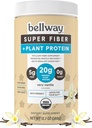 Bellway Super Fiber + Protein Powder, Sugar-Free Organic Psyllium Husk Faserergänzungspulver mit 20g Pflanzenprotein pro Servierung, Sehr Vanille, 12,7 Unze