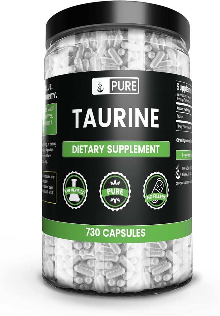 PURE ORIGINAL INGREDIENTS Taurine (730 Kapseln) Kein Magnesium oder Reisfüller, Immer rein, Lab Verifiziert