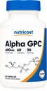 Nutricost Alpha GPC 600mg, 60 Capsules végétariennes - Sans OGM et sans gluten, 300mg par gélule