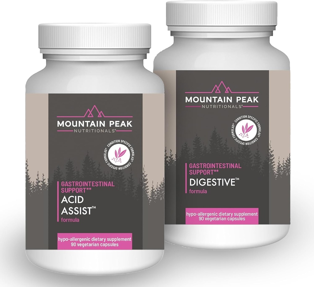 Mountain Peak Nutritionals Acid Assist & Digestive Support Combo Pack - Gastrointestinal & Digestive Health - Enzymes, Probiotics, & Nutrient Support - 90 capsule vegetariane