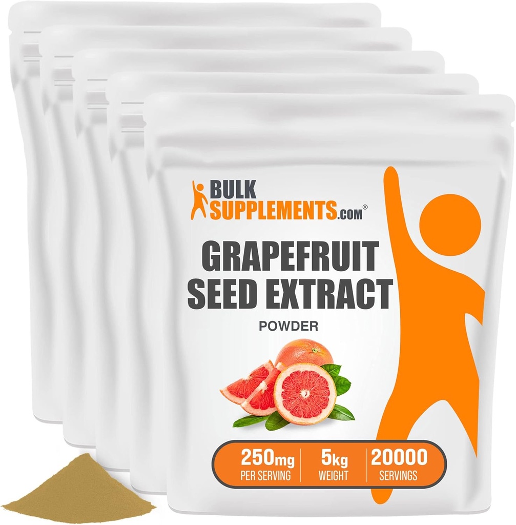 BulkSupplements.com Polvere di estratto di semi di pompelmo - Integratori di semi di pompelmo, Sorgente antiossidante - Supplemento di erbe, Senza glutine, 250mg per porzione, 5kg (11 lbs) (Pack of 5)