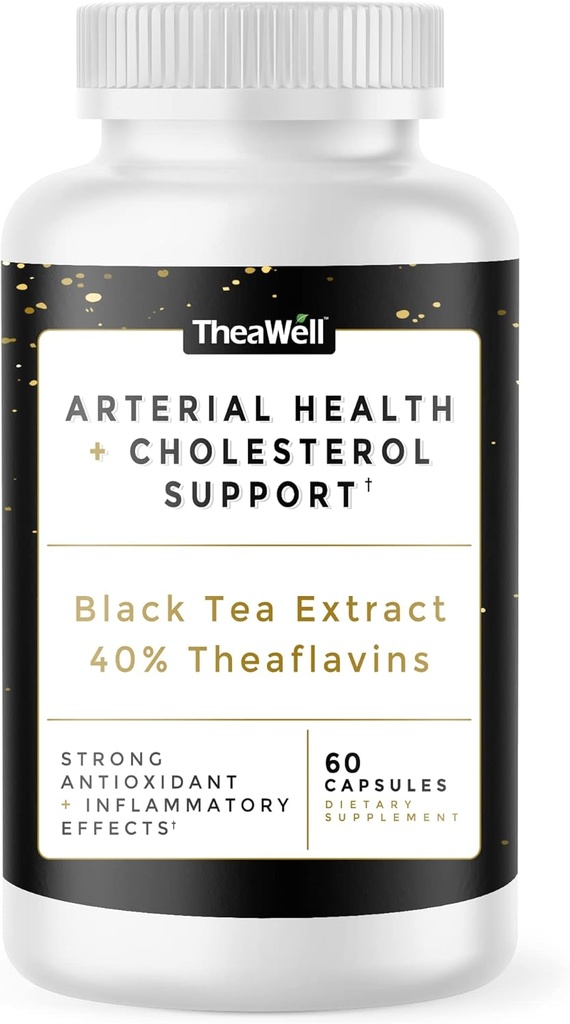 TheaWell Natural Arterial Health + Cholesterol Support - 60 Count, Schwarzer Tee Extrakt, Theaflavins, Non GMO, Vegan, & Gluten Kostenlos