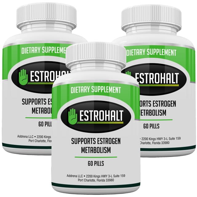 Estro-Halt 3 Pack 180 Comprimés- Supplément DIM (Diindolylméthane) et Indole-3-Carbinol (I3C) Meilleur anti-œstrogène pour les femmes et les hommes