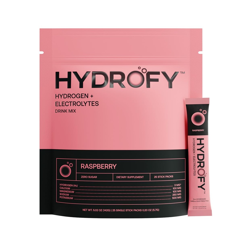 Idrogeno idrogeno + Electrolytes Bere Mix | H2 Idratazione Packets con idrogeno molecolare, sodio, potassio, magnesio, calcio e minerali | No Sugar | Raspberry 25 Ct