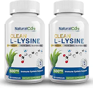 Natürliche Cure Labs reinigen L-Lysine 600mg, 120 Kapseln | Vegan, Non-GMO, & Glutenfrei