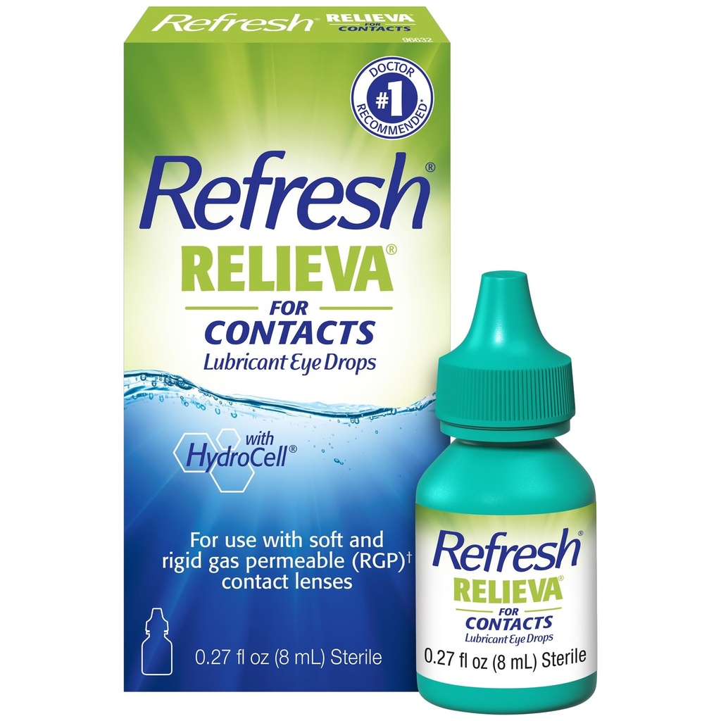 Refraîchir Relieva pour les contacts Lubrifiant gouttes oculaires pour les yeux secs, 0,27 Fl Oz stérile