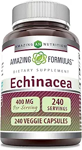 Incredibile Formulas Echinacea Supplemento | 400 Mg Per Serving | 120 Veggie Capsule | Non-GMO | Gluten Free | Made in USA