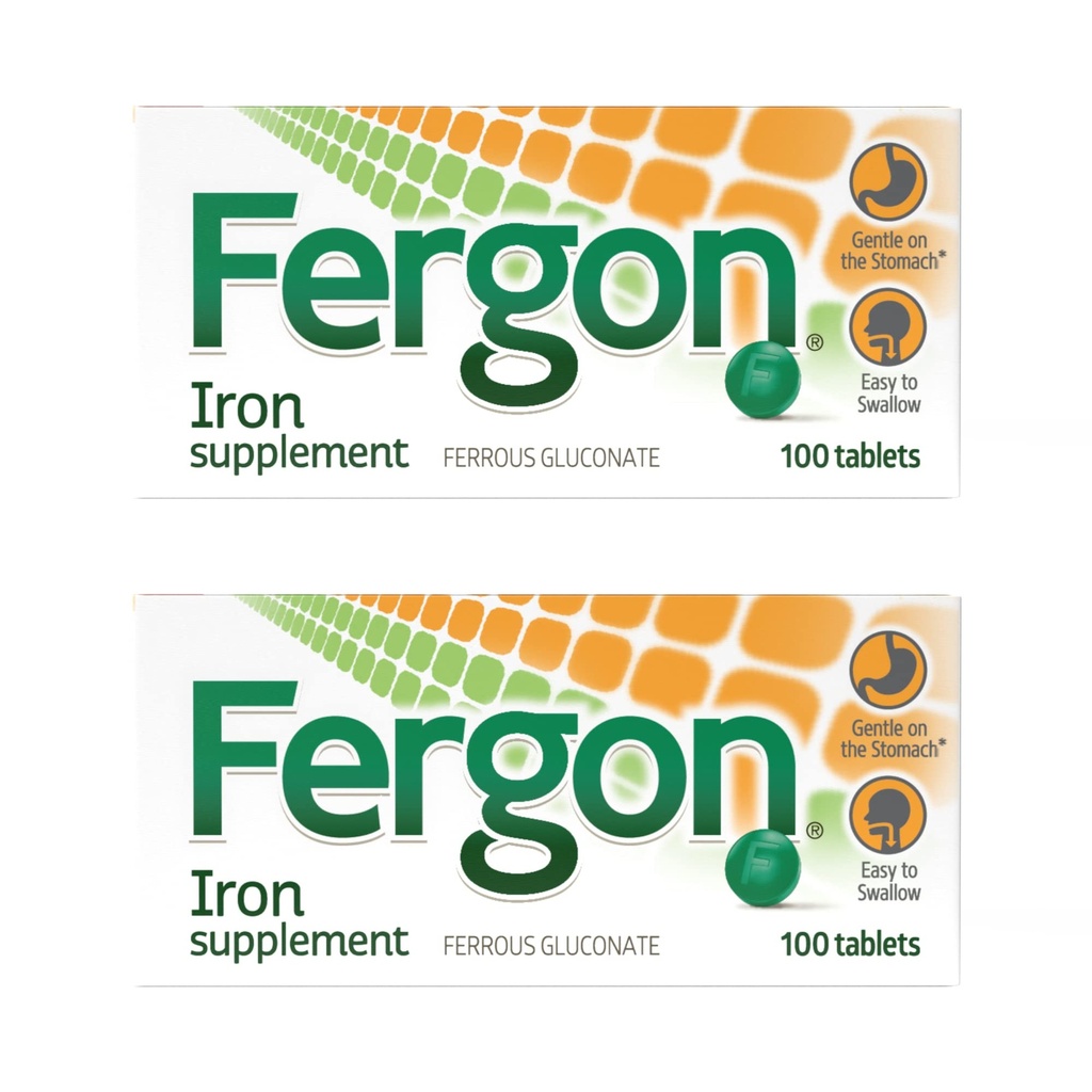 Comprimés de supplément fer Fergon haute puissance, 100 Compte, paquet de 2