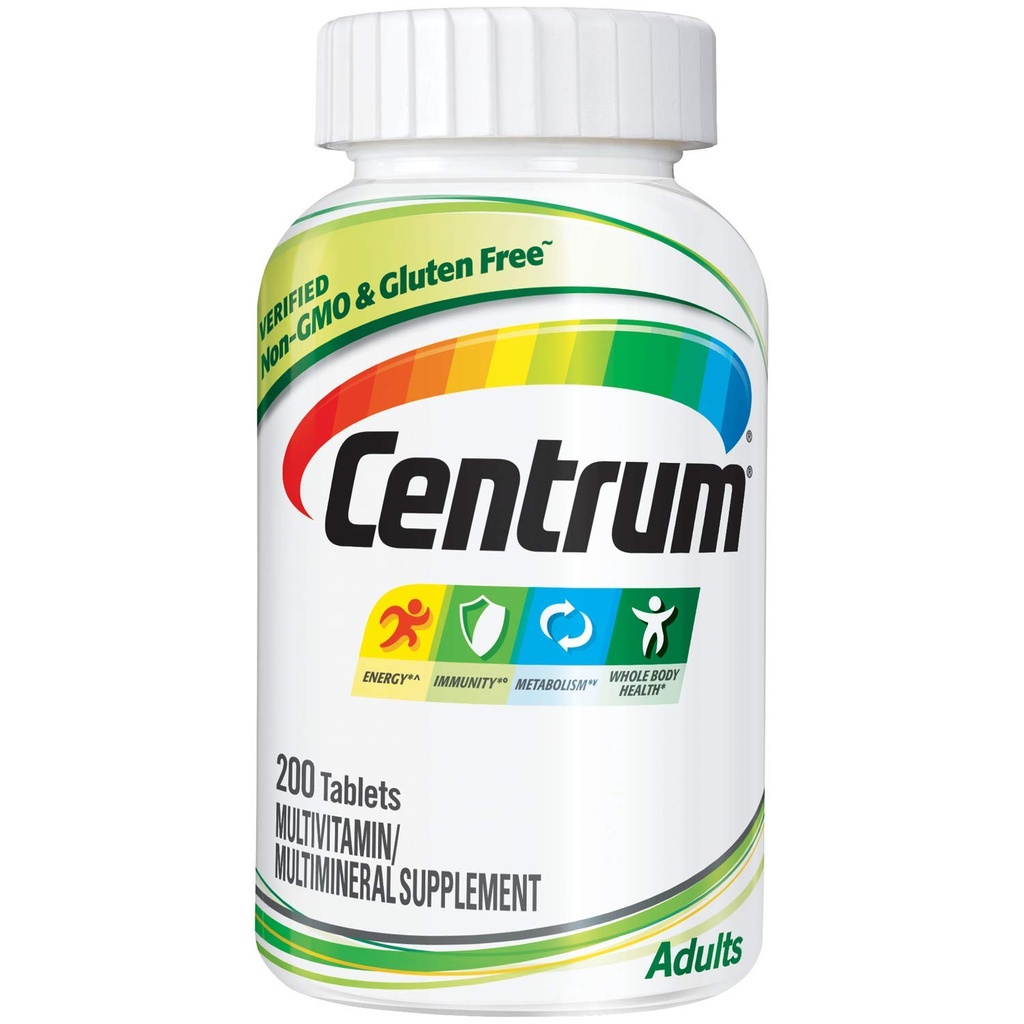 Centrum Adult Multivitamin/Multimineral Supplement mit Antioxidantien, Zink, Vitamin D3 und B Vitamine, Glutenfrei, Non-GMO Zutaten - 200 Zähler