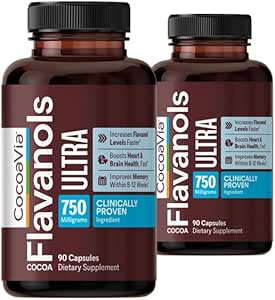 CocoaVia Memory+ Brain Supplement, 60 giorni, 750 mg Cocoa Flavanols, Memory & Brain Booster, Vegan, Plant Based,180 capsule