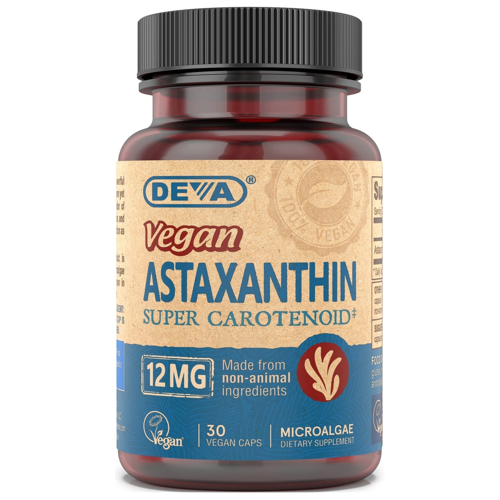 DEVA Nutrition Vitamines Astaxanthine 12mg, végétalien, à base d'hématococcus Pluvialis Microalgues, 30 Capsules, 1-pack