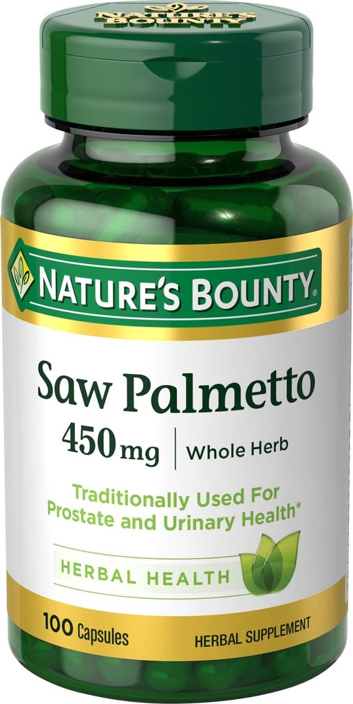 Nature's Bounty Saw Palmetto, Herbal Health Supplement, Prostata und Urinary Health, 450 mg, 100 Kapseln