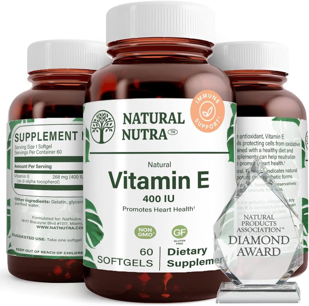 Nutra naturale vitamina E 400 IU Supplemento, arricchisce i nutrienti, promuove la salute della pelle, migliora la crescita dei capelli e delle unghie, supporta il livello grasso corporeo, aiuta la salute del cuore e protegge la texture della pelle, 60 gel morbidi