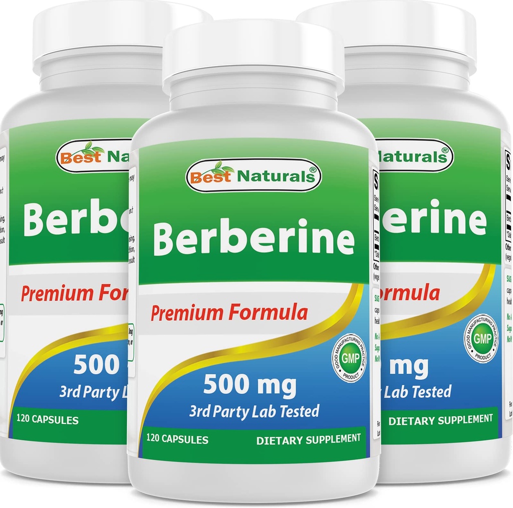 Best Naturals Berberine 500mg 120 Capsule - Supporta Funzione Immune, Cardiovascolare e Funzione Gastrointestinale (120 Conta (Pack of 3))