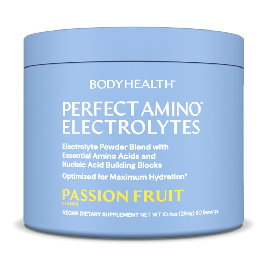 BodyHealth PerfectAmino Elektrolyte Pulver Kein Zucker, Hydration Fasten Keto Zero Zucker Elektrolyte Getränk Mischung mit Trace Minerals - Passionsfrucht - 60 Portionen