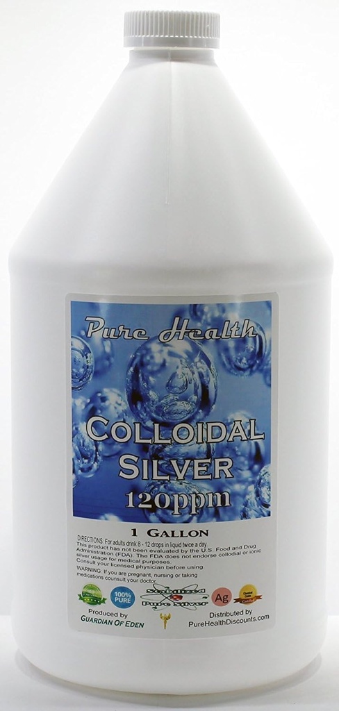 1 Gallon Certified Lab testato Colloidal Silver 120ppm in plastica non-leeching Jug + bottiglia di Dropper riempito gratis da sconti di salute pura, una fonte si può fidare