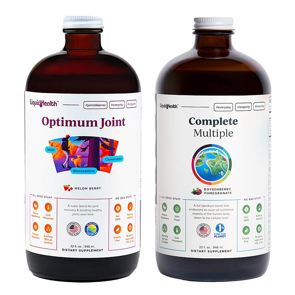 LIQUIDHEALTH Optimum Joint Glucosamine Chondroitin Supplement & Complete Multiple Daily Multivitamin Bundle für Männer & Frauen - Immununterstützung, Knochen Joint Health, Ganze Lebensmittel - USA Made, Vegan, Non-GMO