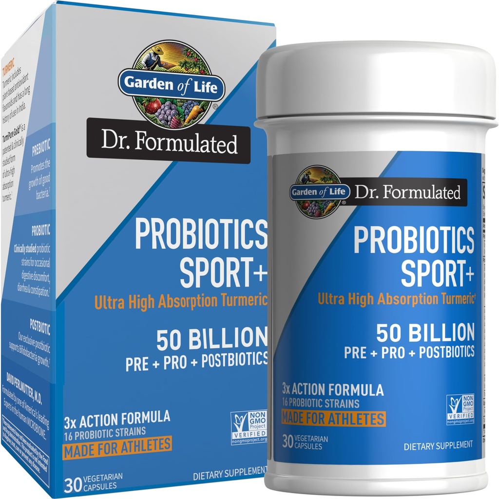 Garten des Lebens Dr. Formulierte Sport Probiotics Verdauungsergänzung, Organische Präbiotika für Damen und Herren Athleten, Klinisch untersucht Kurkuma, 50 Billion CFU, Gut Health, Acidophilus, 30ct