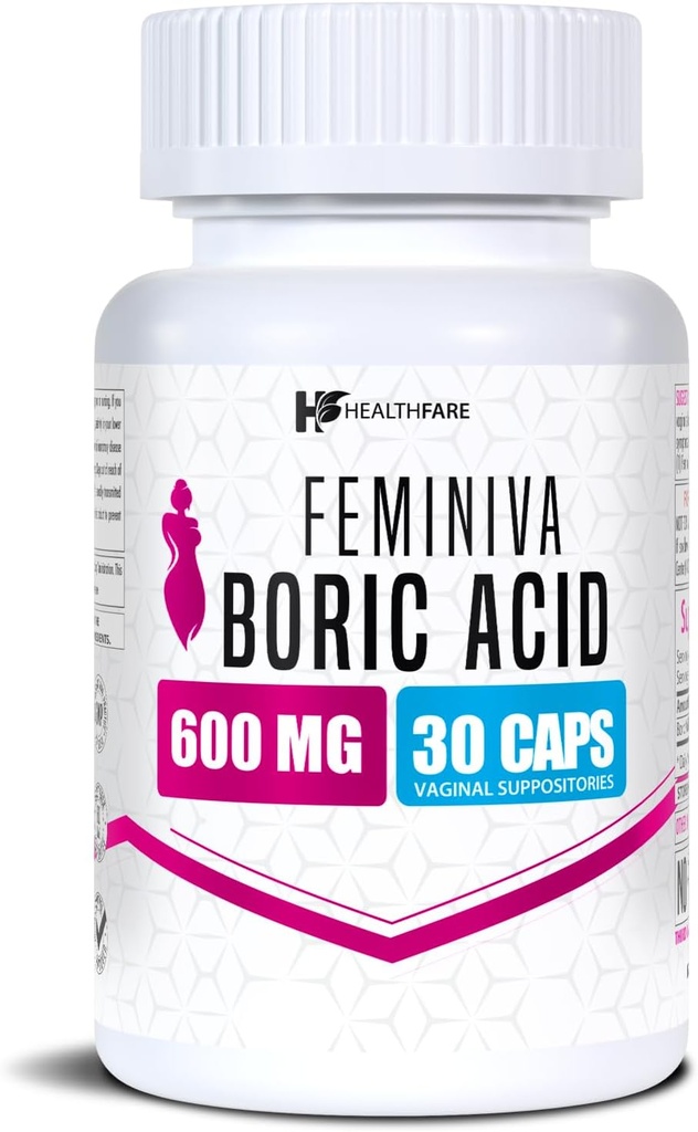 Healthfare Feminiva Borsäure Vaginal Suppositories | 30 Count | 600mg | Intimate Health Support | 100% Pure | Made in USA