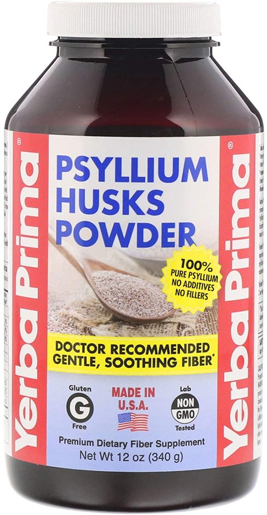 Yerba Prima Psyllium Husks Fiber Powder, 12 Unze - Natural Fiber Supplement - Colon Cleanse - Gut Health - Vegan, Non-GMO, Glutenfrei