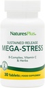 Natures Plus Mega Complexe, libération prolongée - 30 comprimés végétariens - Complexe B, supplément vitamine C, camomille et herbes - Sans gluten - 30 portions
