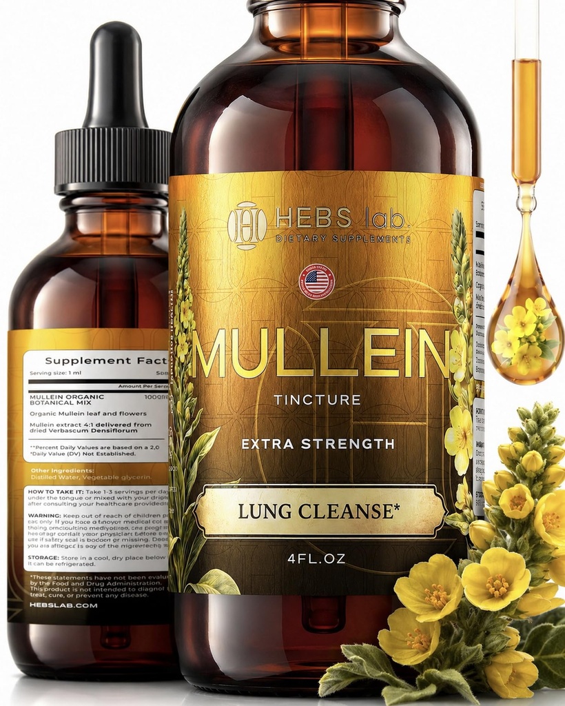 Mullein Blatt Extrakt für Lung Cleanse and Health - Mullein Drops Made in USA - Lung Support Supplement - Herbal Respiratory Support - Mullein Extract Tincture 4 Fl Oz