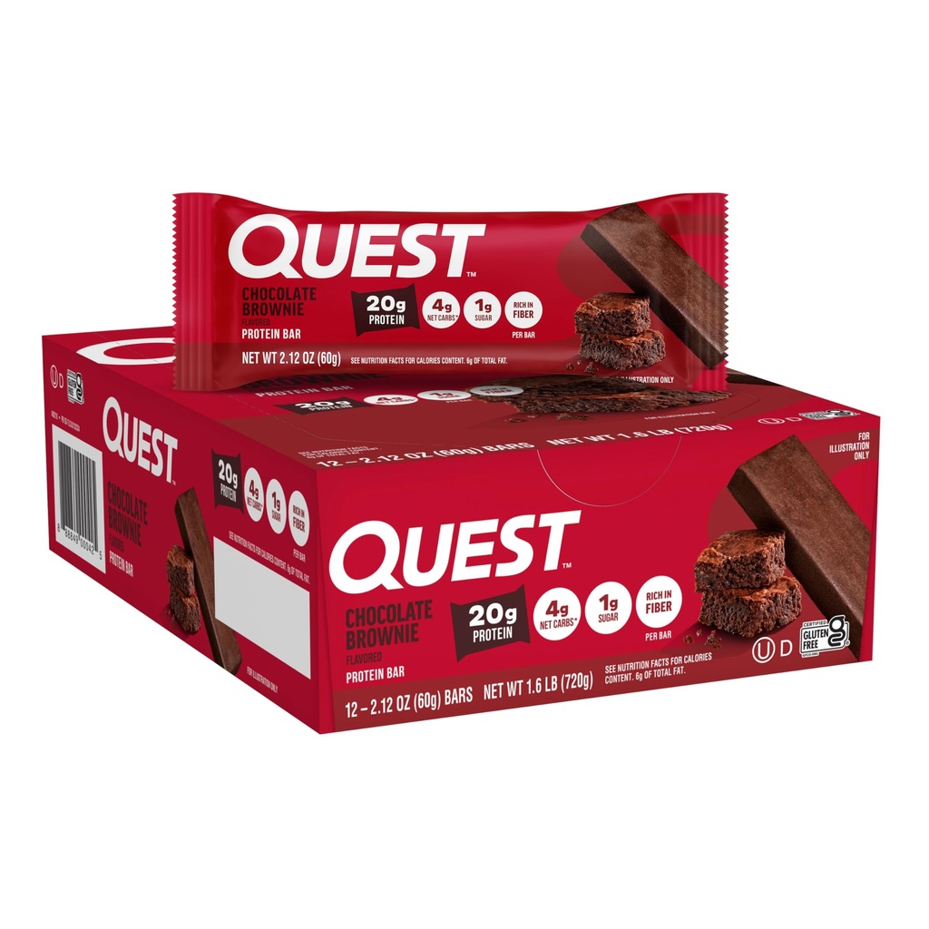 Quest Nutrition Chocolate Brownie Protein Bar, 20g Protein, 1g Zucker, 4g Net Carb, Glutenfrei, Glutenfrei, 12 Count