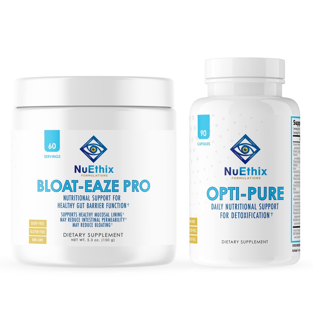 NuEthix Formulations Detoxification e Gut Support Supplement Bundle of Opti-Pure, 30 Serve e Bloat-Eaze, 60 Serve