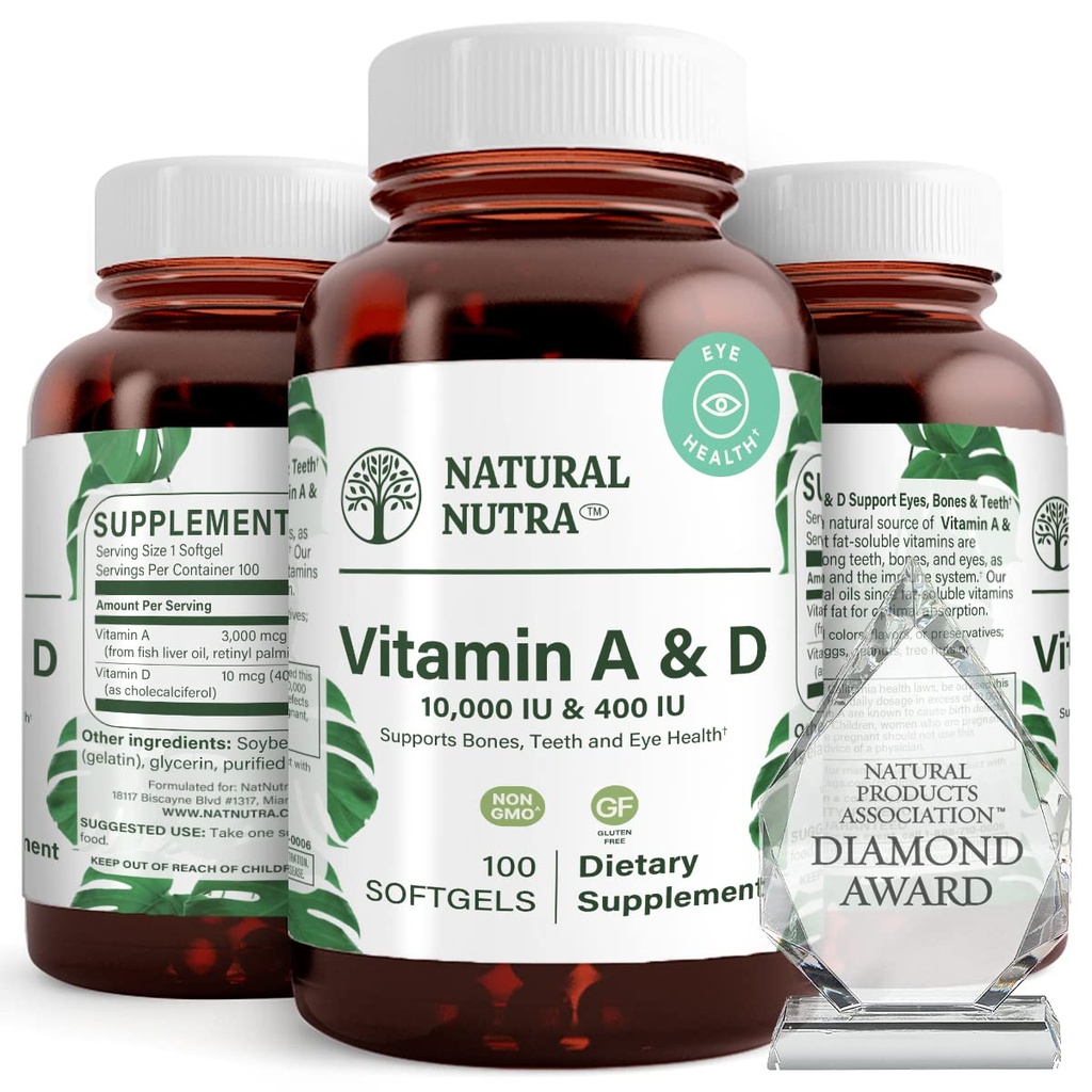 Natürliche Nutra Vitamin A und D, unterstützt Knochengesundheit & Enhance Augengesundheit, fördert starke Zähne, verbessert Vitalität, aus Cod Liver Öl, unterstützt Gesamtgesundheit, 10000IU/400IU, 100 Softgels