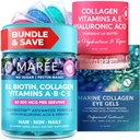 Bouteille MAREE - Vitamine B1 Gommies de Thiamine, Masque à lèvres, Gels sous les yeux - Vitamines A, E, D, C - Collagène et acide hyaluronique - Complexe pour la peau, les ongles, les cheveux - Masque pour lèvres sèches - Gels pour yeux puants