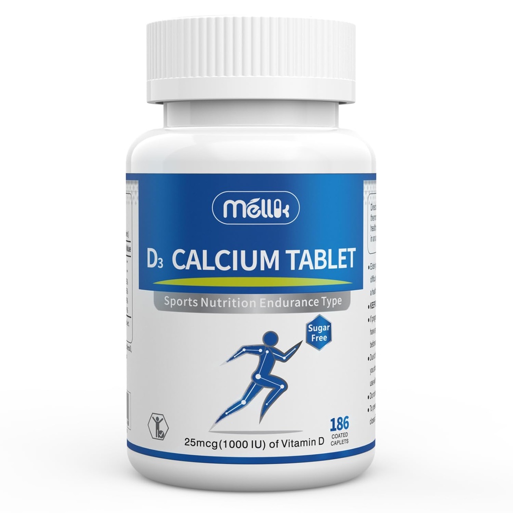 Supplément de calcium Vitamine-D3 1200-mg Magnésium-Mini - 186Tablettes Non aromatisée à libération lente Bone Santé Femmes et hommes Supplément diététique Facile à avaler sans sucre