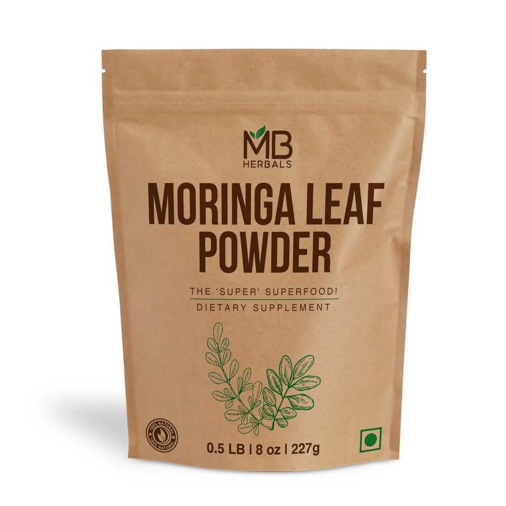 MB Herbals Moringa Leaf Powder 8 oz (227g / 0.5 LB) | 100% Pure Moringa Powder | Easily Mixes in Drinks & Smoothies | No Preservatives