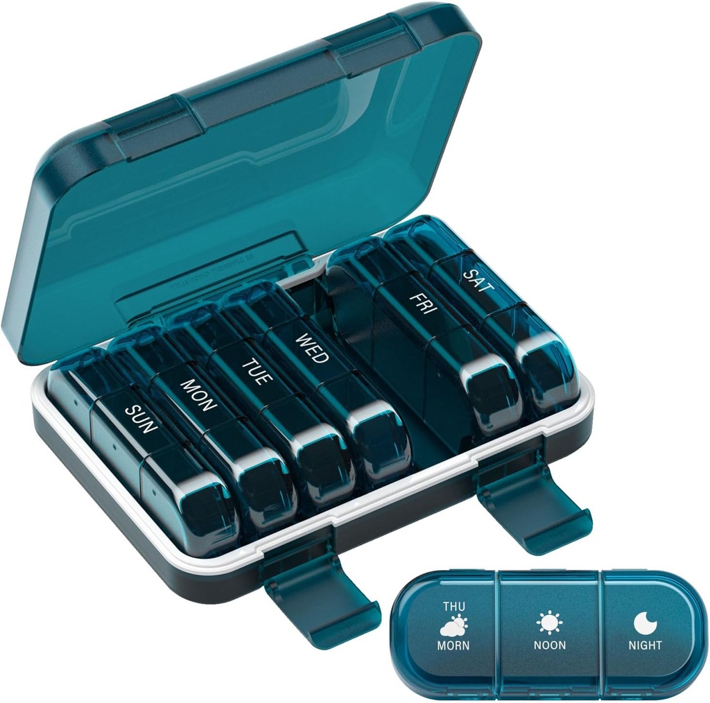 Organizzatore di pillole settimanali 3 volte al giorno, 7 giorni scatola di pillole portatile per pillole, vitamine, olio di pesce, farmaci, integratori (3x7 blu)