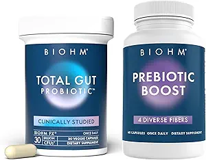 BIOHM Probiotico e Prebiotico Fibra Bundle, combina Fibra Dietetica e Enzimi Digestivi per Advanced Gut Health, Non OGM, Vegetariano, Nessun Ingredienti Artificiali, 30 Serve Ogni