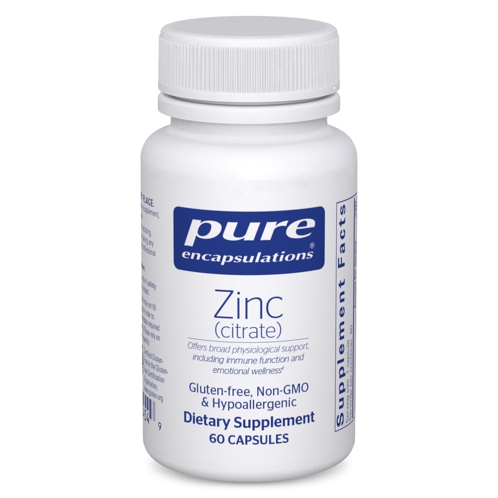 Reine Encapsulationen Zink (Kitrate) - für Immunsystem, Gewebeentwicklung & Stoffwechsel* - Mineralische Beilage mit Enzymen - hochabsorbierbare Zink - Vegan & Non-GMO - 60 Kapseln