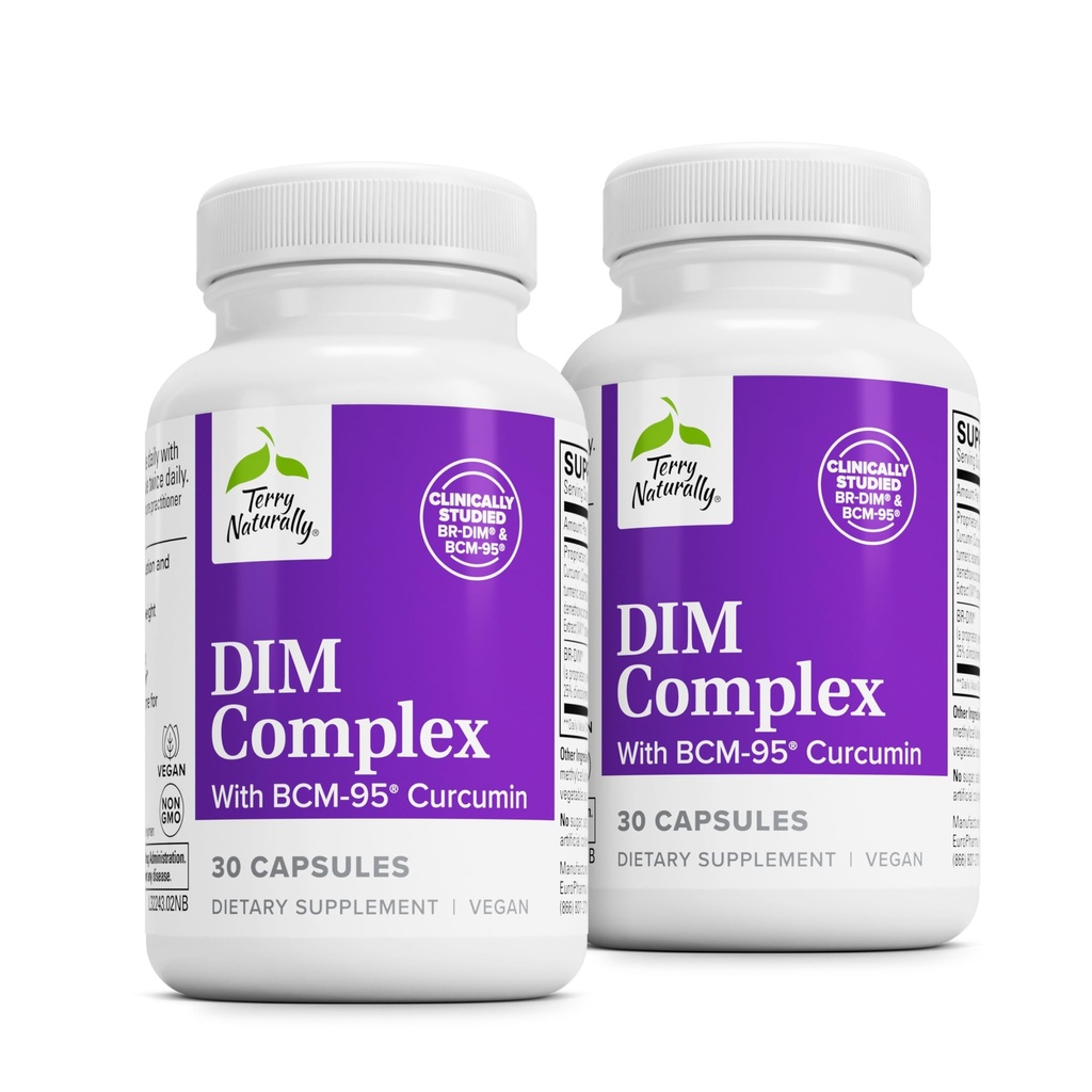 Terry Naturally DIM Complex - Nahrungsergänzungsmittel mit BCM-95 Curcumin - Ergänzung zu gesunden Hormon Balance, Leber Gesundheit & Menopause Symptome Relief - 30 Kapseln, 2 Packung (60 Kapseln)