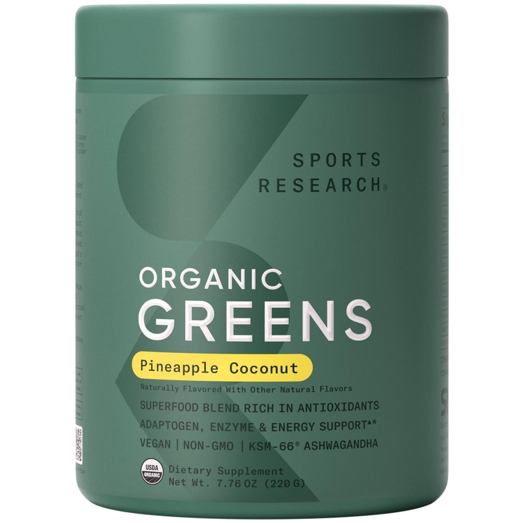 Sports Research® Verts de noix de coco bio - Santé digestive, énergie naturelle et soutien à l'humeur* - Poudre biologique certifiée - 20 portions