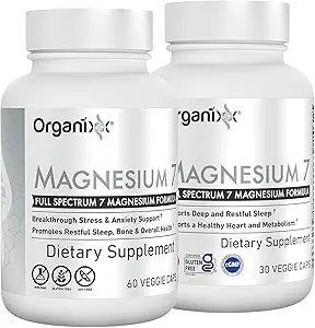Organixx supplément de glycinate de magnésium pour soutenir la santé du sommeil, des muscles et du coeur, 7 type complexe de magnésium avec vitamine B6, citrate de manganèse, sans gluten, végétalien, non OGM, haute absorption, 90 capsules