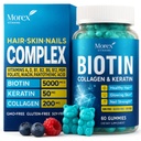 Gommies de kératine de biotine - Multivitamine naturelle pour les cheveux, la peau et les ongles avec vitamine A, D, B7 - Vitamines Gommy de collagène contre le vieillissement pour les hommes et les femmes, complément de croissance des cheveux et des ongles - 60 ours gommy