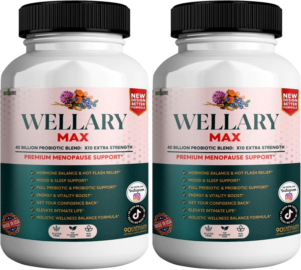 Wellary Max Menopause supplemento di supporto, 40 miliardi di CFU miscela probiotica, 90 capsule (2)