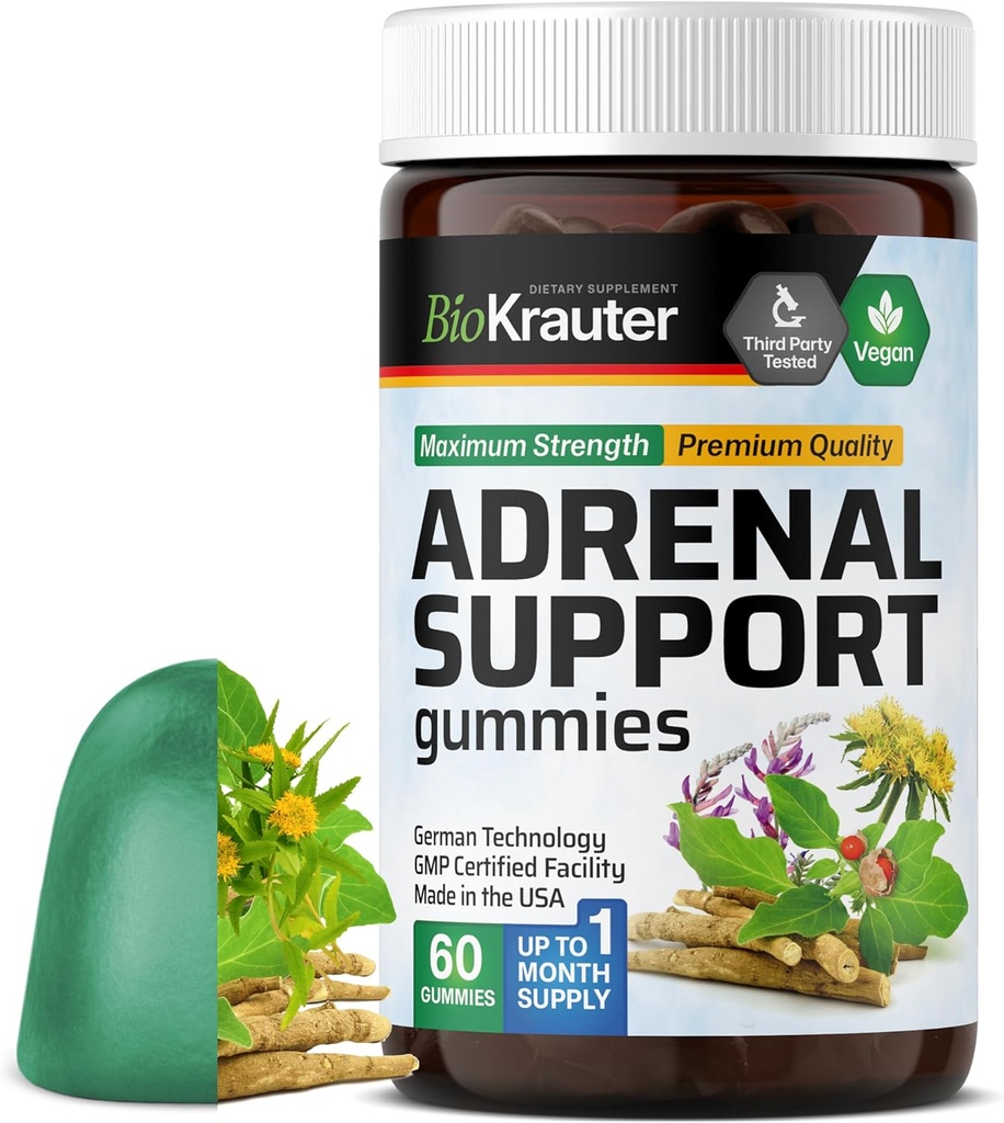 BIO KRAUTER Supporto renale Gummies - 60 Chews - Rhodiola & Ashwagandha Gummies con vitamine C, B6, B12 - Vegan Mood Support Supplemento