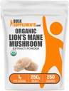 BulkSupplements.com Bio Lion's Mane Mushroom Extract Powder - Lions Mane Supplement Powder, Superfood für Wohlbefinden - Vegan, 1g pro Servierung, 250g (8.8 oz) (Pack von 1)